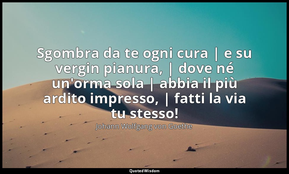 Sgombra da te ogni cura | e su vergin pianura, | dove né un'orma sola | abbia il — Johann Wolfgang von Goethe