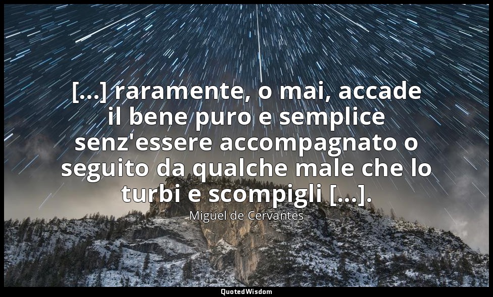 [...] raramente, o mai, accade il bene puro e semplice senz'essere accompagnato  — Miguel de Cervantes