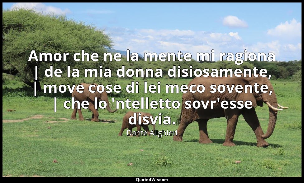 Amor che ne la mente mi ragiona | de la mia donna disiosamente, | move cose di l — Dante Alighieri