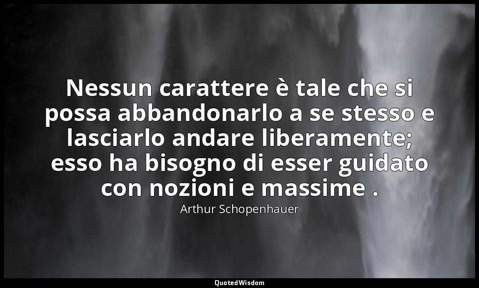 Nessun carattere è tale che si possa abbandonarlo a se stesso e lasciarlo andare — Arthur Schopenhauer