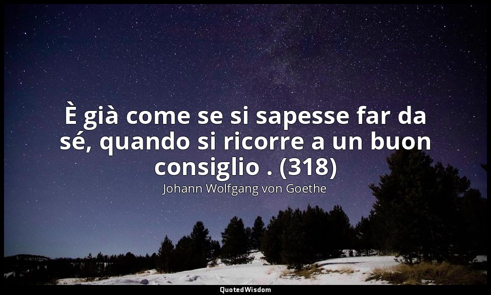 È già come se si sapesse far da sé, quando si ricorre a un buon consiglio . (318 — Johann Wolfgang von Goethe