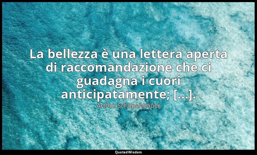 La bellezza è una lettera aperta di raccomandazione che ci guadagna i cuori anti — Arthur Schopenhauer