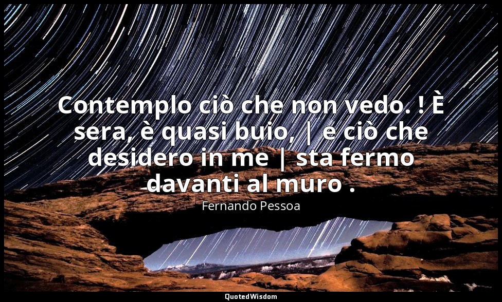 Contemplo ciò che non vedo. ! È sera, è quasi buio, | e ciò che desidero in me | — Fernando Pessoa