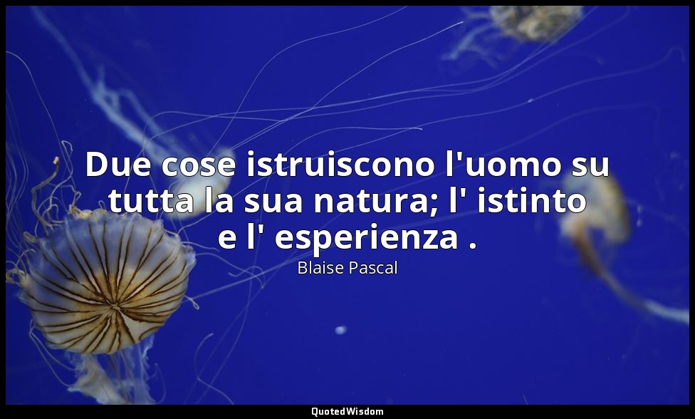 Due cose istruiscono l'uomo su tutta la sua natura; l' istinto e l' esperienza . — Blaise Pascal