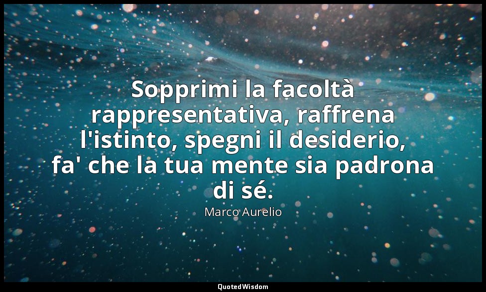 Sopprimi la facoltà rappresentativa, raffrena l'istinto, spegni il desiderio, fa — Marco Aurelio
