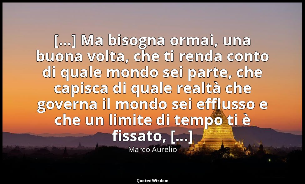 [...] Ma bisogna ormai, una buona volta, che ti renda conto di quale mondo sei p — Marco Aurelio