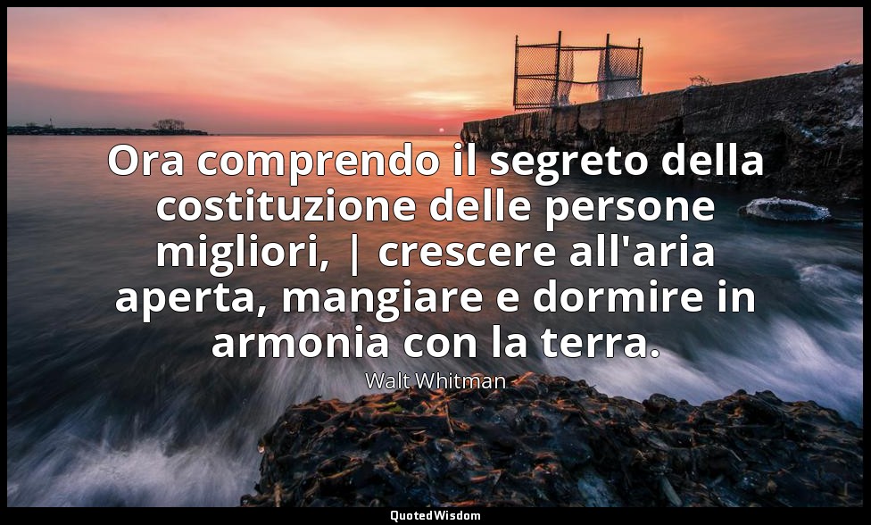 Ora comprendo il segreto della costituzione delle persone migliori, | crescere a — Walt Whitman