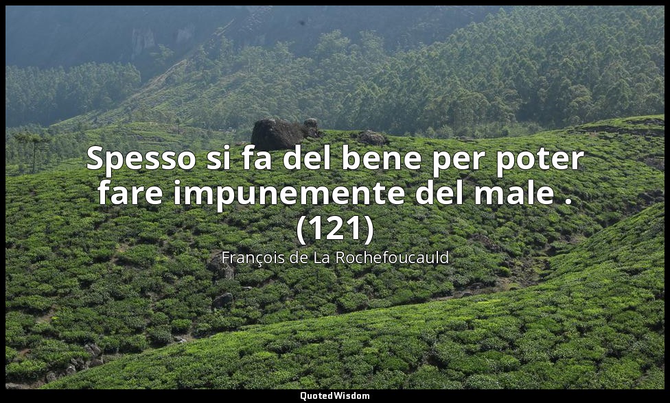 Spesso si fa del bene per poter fare impunemente del male . (121) — François de La Rochefoucauld
