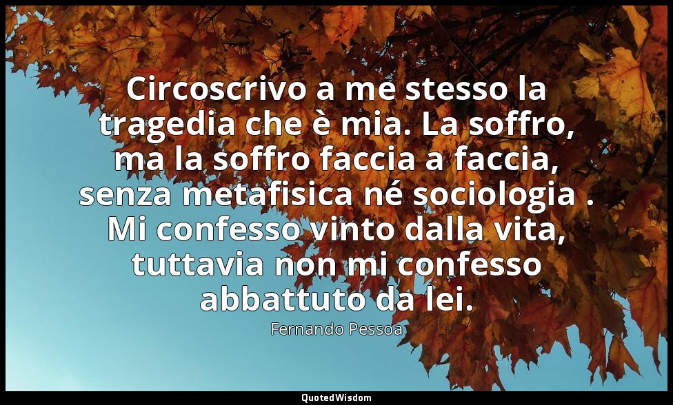 Circoscrivo a me stesso la tragedia che è mia. La soffro, ma la soffro faccia a  — Fernando Pessoa
