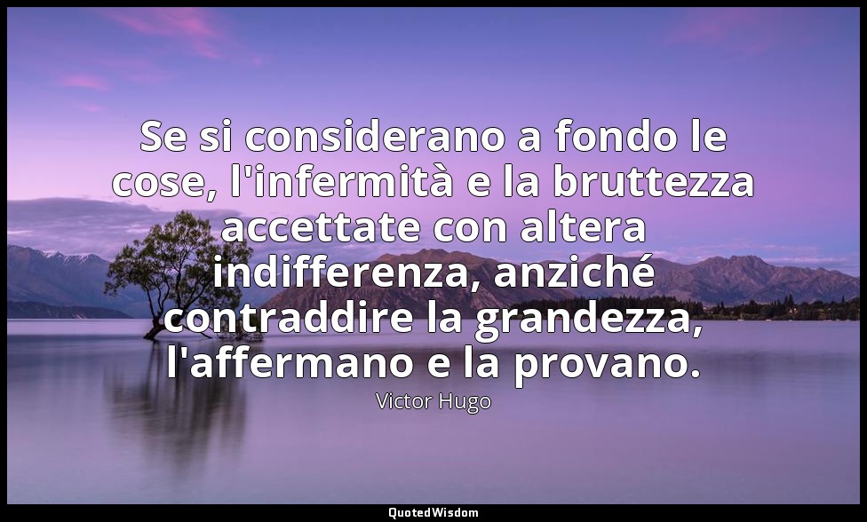 Se si considerano a fondo le cose, l'infermità e la bruttezza accettate con alte — Victor Hugo