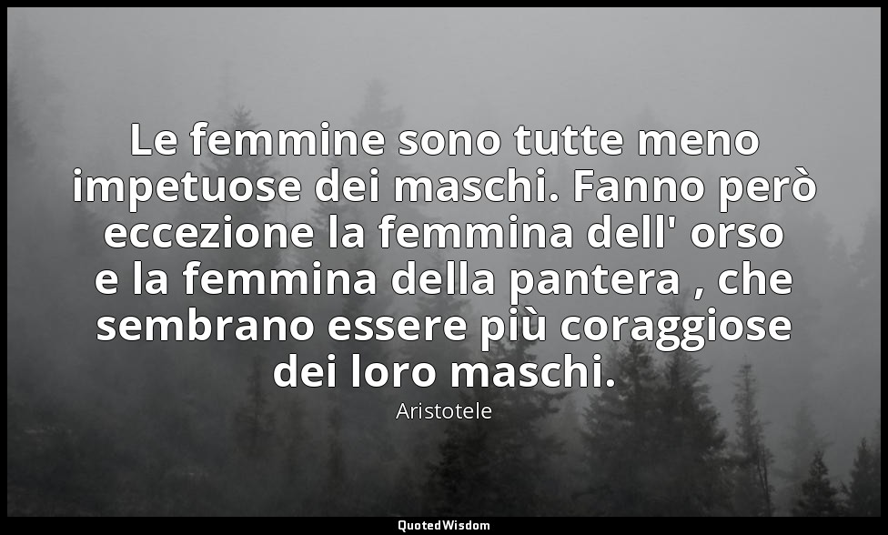 Le femmine sono tutte meno impetuose dei maschi. Fanno però eccezione la femmina — Aristotele