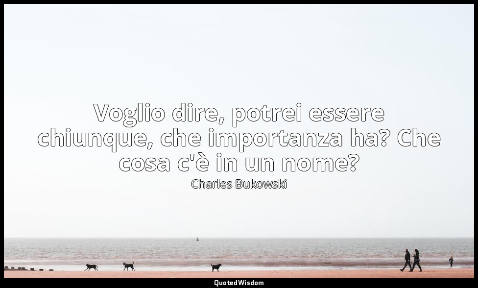Voglio dire, potrei essere chiunque, che importanza ha? Che cosa c'è in un nome? — Charles Bukowski