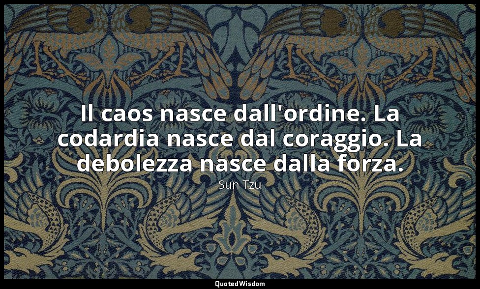 Il caos nasce dall'ordine. La codardia nasce dal coraggio. La debolezza nasce da — Sun Tzu