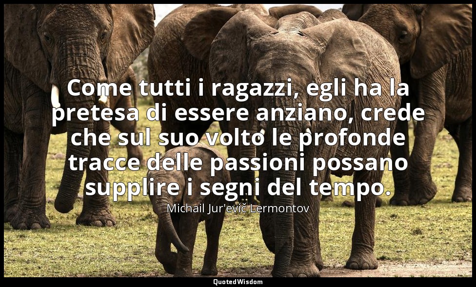 Come tutti i ragazzi, egli ha la pretesa di essere anziano, crede che sul suo vo — Michail Jur'evič Lermontov