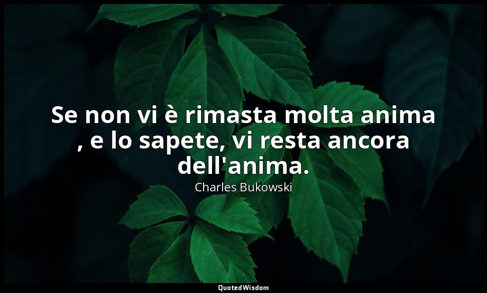 Se non vi è rimasta molta anima , e lo sapete, vi resta ancora dell'anima. (da U — Charles Bukowski