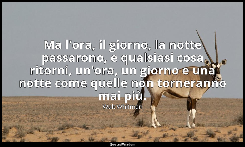 Ma l'ora, il giorno, la notte passarono, e qualsiasi cosa ritorni, un'ora, un gi — Walt Whitman
