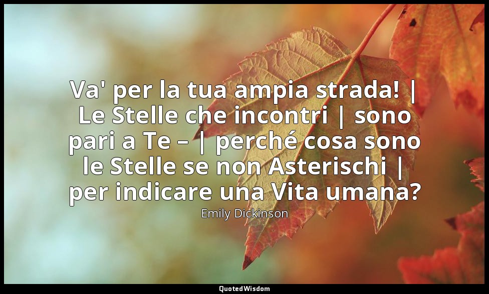 Va' per la tua ampia strada! | Le Stelle che incontri | sono pari a Te – | perch — Emily Dickinson