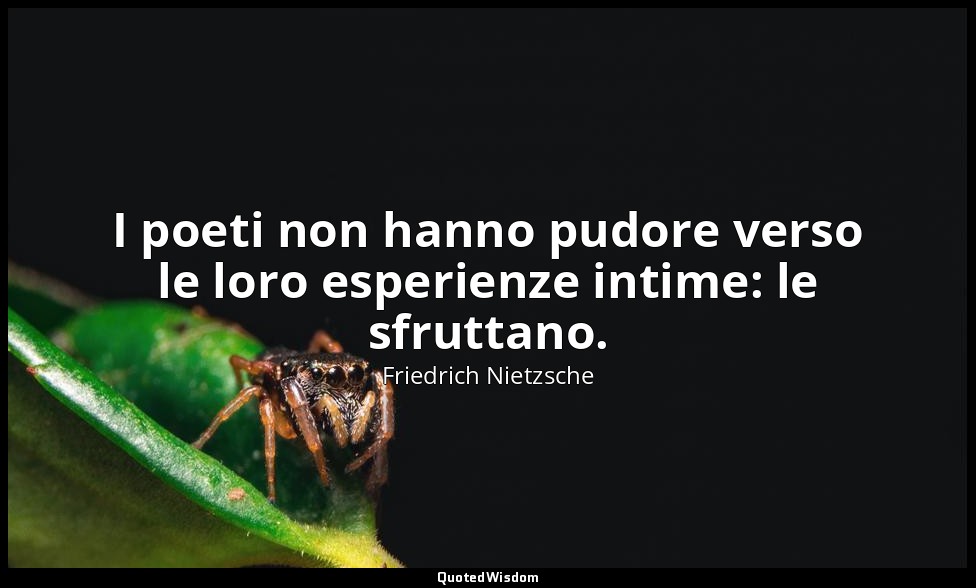 I poeti non hanno pudore verso le loro esperienze intime: le sfruttano. (161; 20 — Friedrich Nietzsche