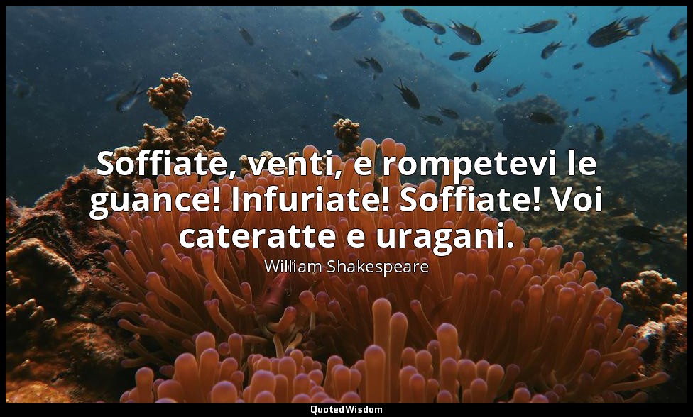 Soffiate, venti, e rompetevi le guance! Infuriate! Soffiate! Voi cateratte e ura — William Shakespeare