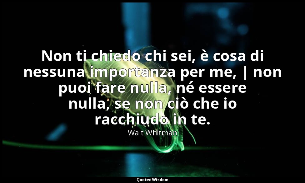 Non ti chiedo chi sei, è cosa di nessuna importanza per me, | non puoi fare null — Walt Whitman
