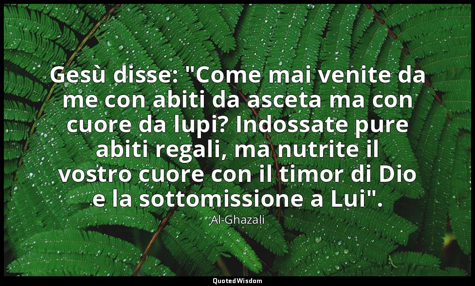 Gesù disse: "Come mai venite da me con abiti da asceta ma con cuore da lupi? Ind — Al-Ghazali