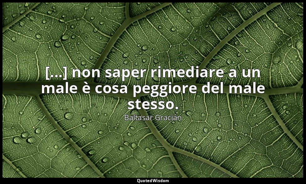 [...] non saper rimediare a un male è cosa peggiore del male stesso. (da Da una  — Baltasar Gracián