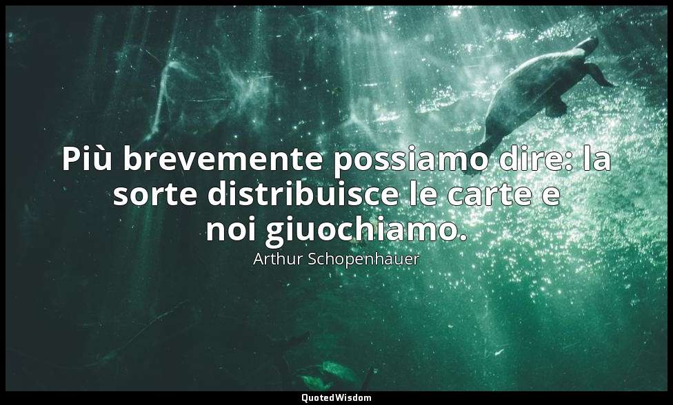 Più brevemente possiamo dire: la sorte distribuisce le carte e noi giuochiamo. ( — Arthur Schopenhauer