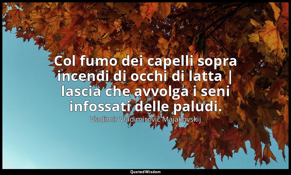 Col fumo dei capelli sopra incendi di occhi di latta | lascia che avvolga i seni — Vladimir Vladimirovič Majakovskij