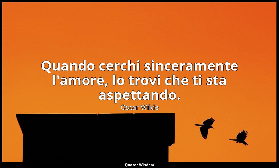 Quando cerchi sinceramente l'amore, lo trovi che ti sta aspettando. — Oscar Wilde