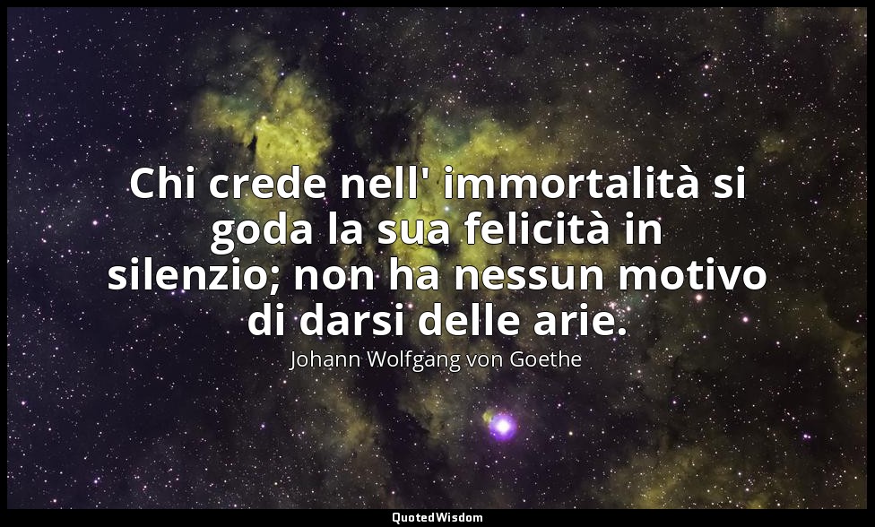 Chi crede nell' immortalità si goda la sua felicità in silenzio; non ha nessun m — Johann Wolfgang von Goethe