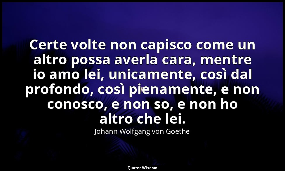 Certe volte non capisco come un altro possa averla cara, mentre io amo lei, unic — Johann Wolfgang von Goethe