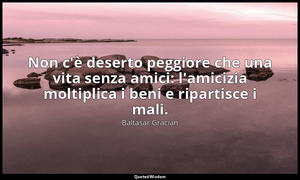Non c'è deserto peggiore che una vita senza amici: l'amicizia moltiplica i beni  — Baltasar Gracián