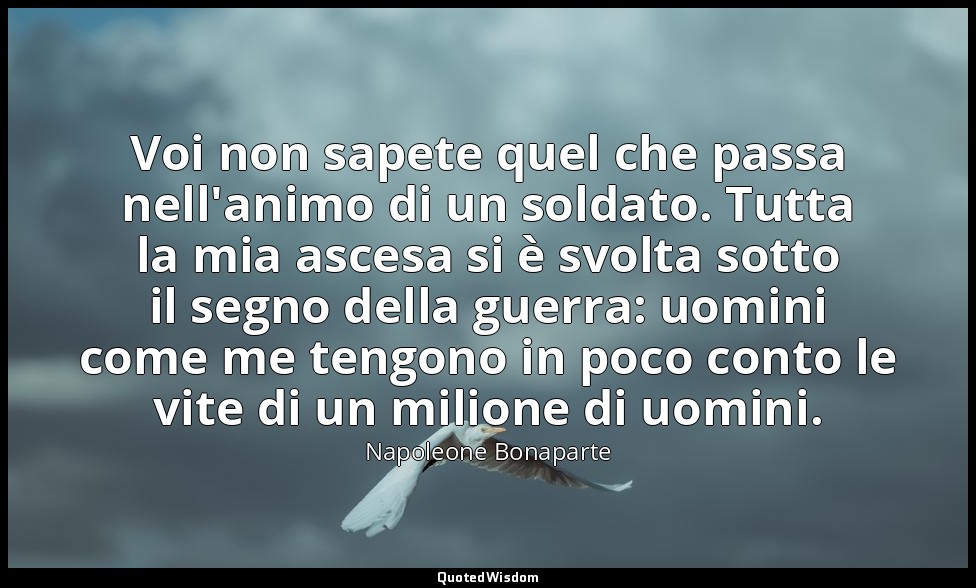 Voi non sapete quel che passa nell'animo di un soldato. Tutta la mia ascesa si è — Napoleone Bonaparte