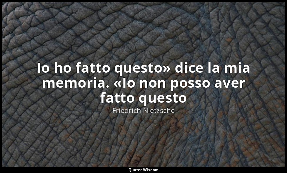 «Io ho fatto questo» dice la mia memoria. «Io non posso aver fatto questo» – dic — Friedrich Nietzsche