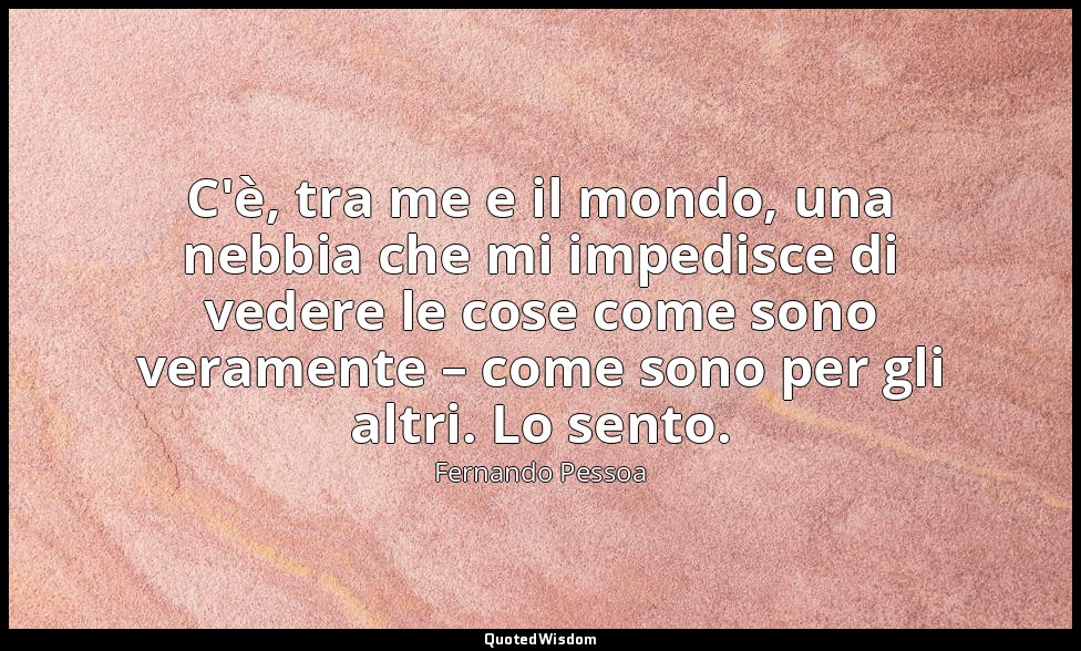 C'è, tra me e il mondo, una nebbia che mi impedisce di vedere le cose come sono  — Fernando Pessoa