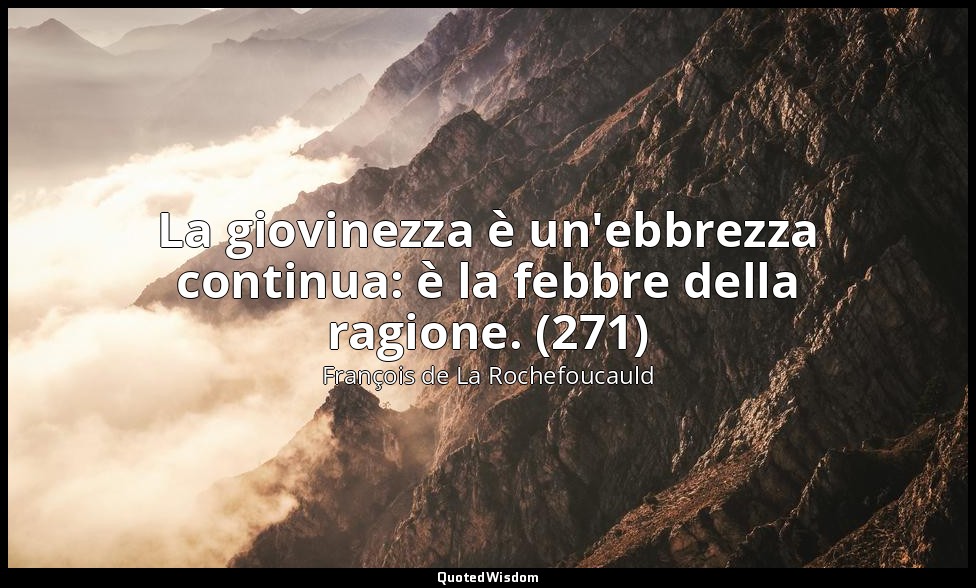 La giovinezza è un'ebbrezza continua: è la febbre della ragione. (271) — François de La Rochefoucauld