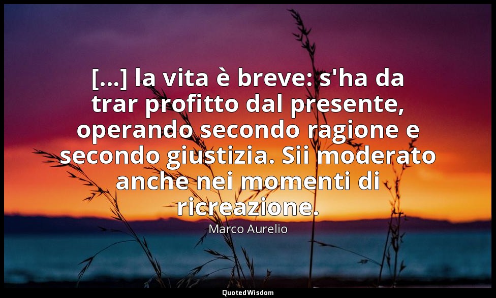 [...] la vita è breve: s'ha da trar profitto dal presente, operando secondo ragi — Marco Aurelio