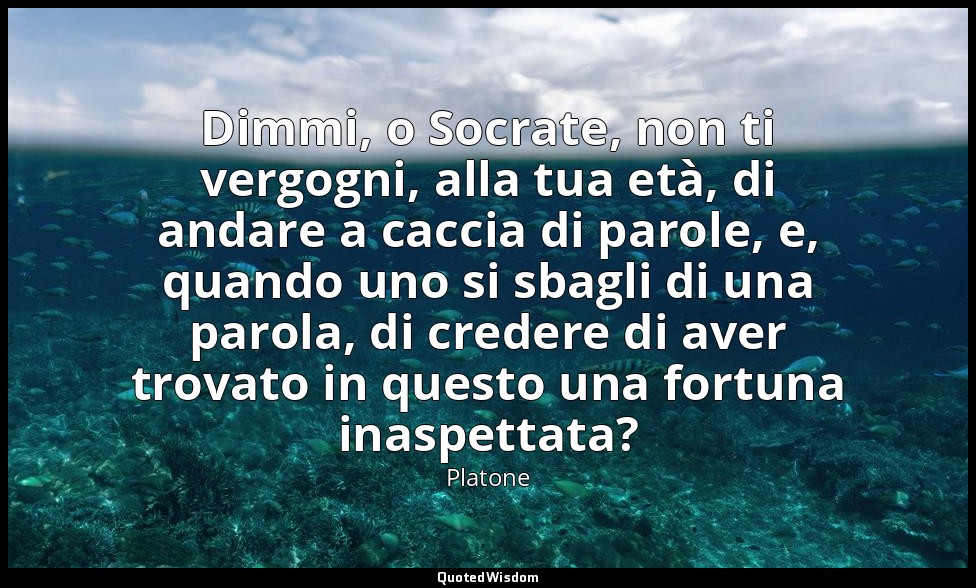 Dimmi, o Socrate, non ti vergogni, alla tua età, di andare a caccia di parole, e — Platone