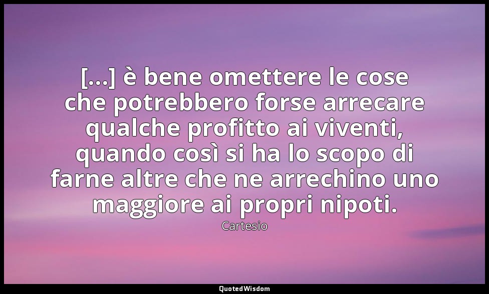 [...] è bene omettere le cose che potrebbero forse arrecare qualche profitto ai  — Cartesio
