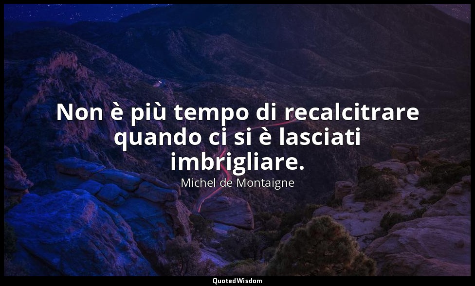 Non è più tempo di recalcitrare quando ci si è lasciati imbrigliare. — Michel de Montaigne