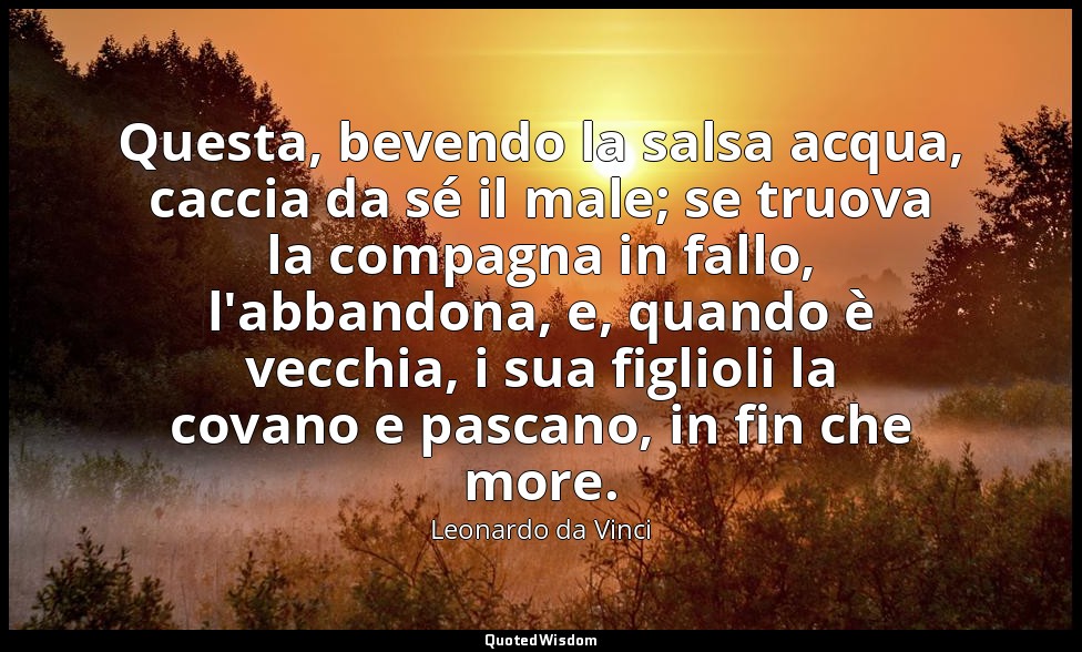 Questa, bevendo la salsa acqua, caccia da sé il male; se truova la compagna in f — Leonardo da Vinci