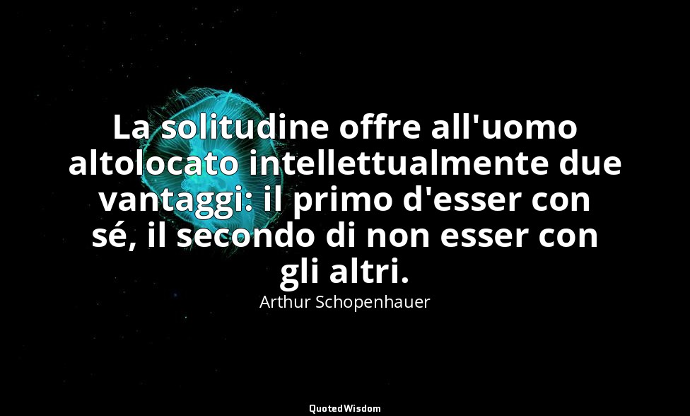 La solitudine offre all'uomo altolocato intellettualmente due vantaggi: il primo — Arthur Schopenhauer