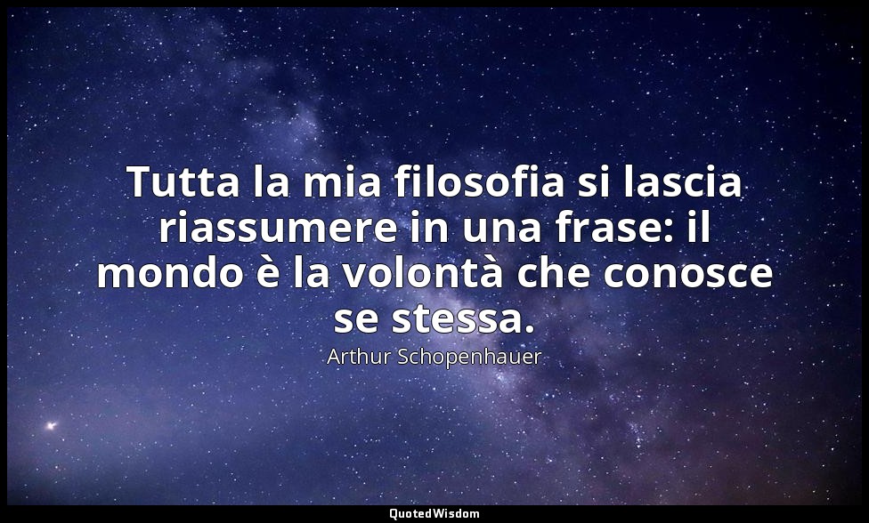Tutta la mia filosofia si lascia riassumere in una frase: il mondo è la volontà  — Arthur Schopenhauer