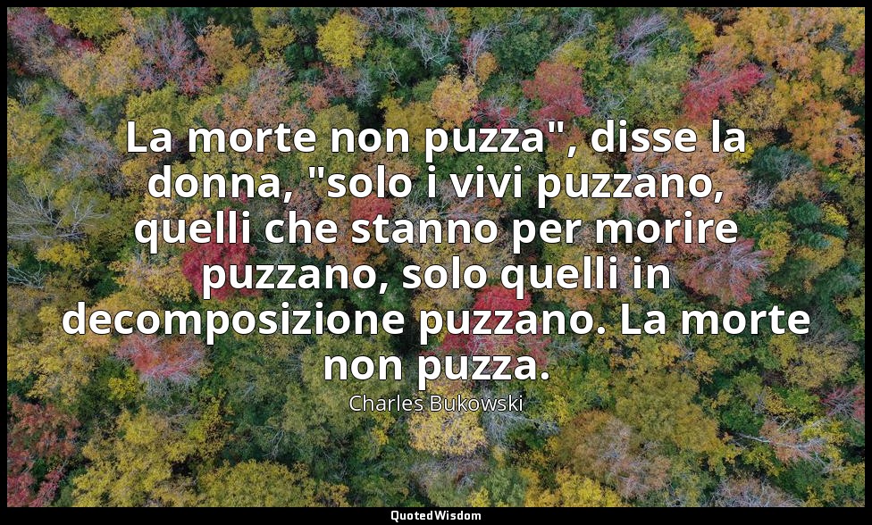 La morte non puzza", disse la donna, "solo i vivi puzzano, quelli che stanno per — Charles Bukowski