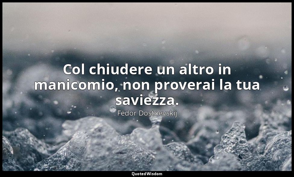 Col chiudere un altro in manicomio, non proverai la tua saviezza. — Fëdor Dostoevskij