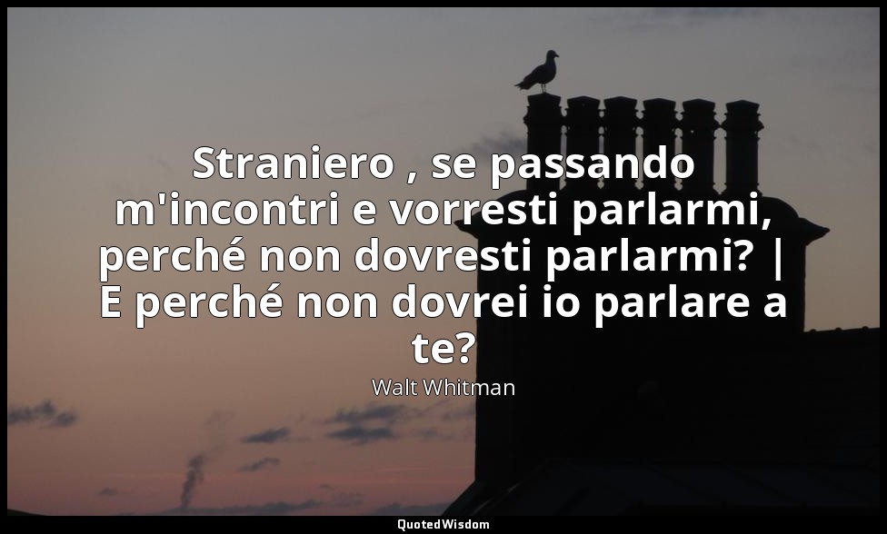 Straniero , se passando m'incontri e vorresti parlarmi, perché non dovresti parl — Walt Whitman