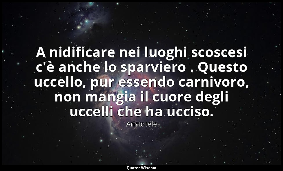 A nidificare nei luoghi scoscesi c'è anche lo sparviero . Questo uccello, pur es — Aristotele