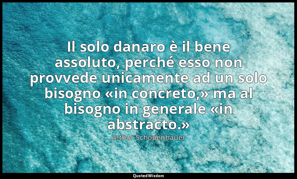 Il solo danaro è il bene assoluto, perché esso non provvede unicamente ad un sol — Arthur Schopenhauer