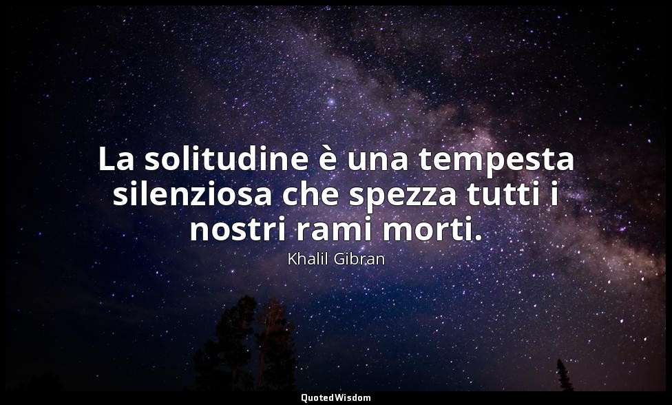 La solitudine è una tempesta silenziosa che spezza tutti i nostri rami morti. — Khalil Gibran