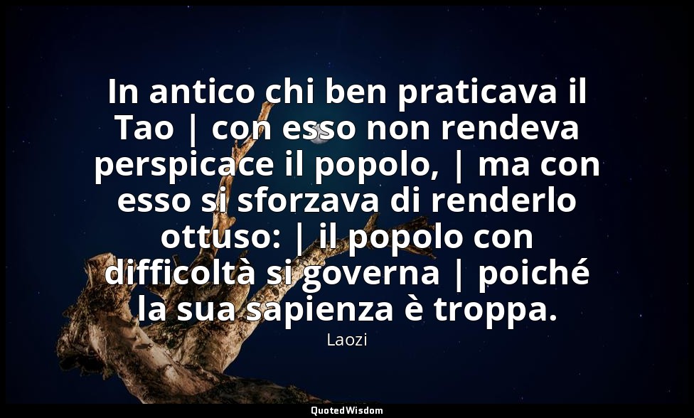 In antico chi ben praticava il Tao | con esso non rendeva perspicace il popolo,  — Laozi